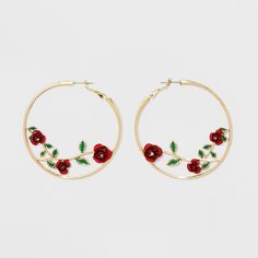 Roses and Leaves on Hoop Earrings - Wild Fable™ Gold - image 1 of 2 Tiny Diamond Earrings, Diamond Star Earrings