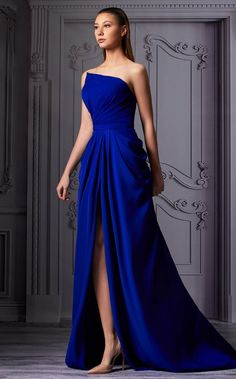 MNM Couture K3854 Royal Blue Plus Size Gowns Wedding, Mnm Couture, Pleated Gown, Exquisite Gowns, Couture Looks, Plus Size Gowns, A Line Gown, Couture Gowns, Crepe Dress