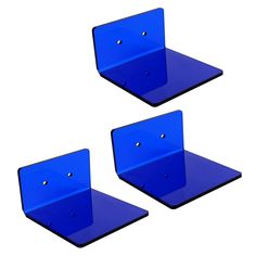 two blue plastic shelves with holes in them