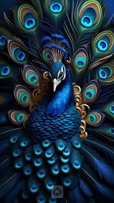 a peacock with its feathers spread out