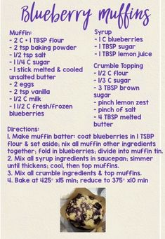 a recipe for blueberry muffins with instructions