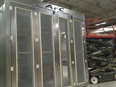 a large metal storage unit sitting inside of a building