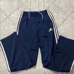 Never Worn Navy Blue With White Stripe Boys Track Pants. Adidas Blue Sporty Sweatpants, Adidas Sporty Blue Sweatpants, Adidas Blue Sweatpants For Sports, Blue Adidas Cotton Sweatpants, Adidas Blue Cotton Sweatpants, Adidas Blue Sweatpants With Pockets, Blue Adidas Sweatpants With Pockets, Adidas Blue Cotton Pants, Adidas Blue Sweatpants