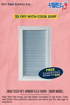 an advertisement for the high tech pet grooming and cleaning company, featuring a window with roller shutters