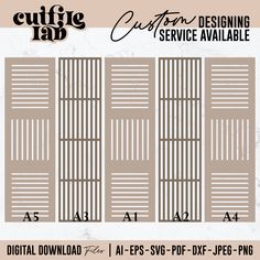 the cut file for cutting out wooden slats with text that reads, custom design service available