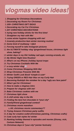 a pink poster with the words vlogmas video ideas