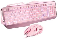 a pink computer keyboard and mouse on a white background