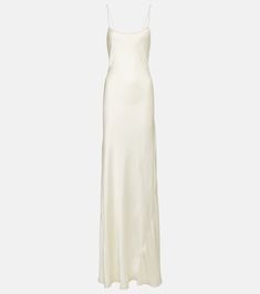 Satin slip dress in white - Victoria Beckham | Mytheresa Jacquemus Dress, Victoria Beckham Outfits, Victoria Beckham Dress, White Slip Dress, Satin Color, Satin Slip, Carrie Bradshaw, Satin Slip Dress, Bridal Outfits