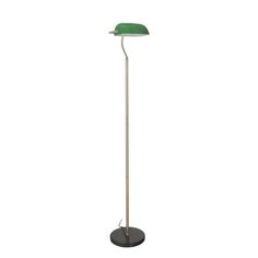 a floor lamp with a green shade on the top and bottom, standing up against a white background