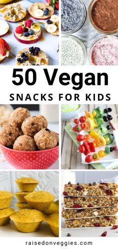 the top 50 vegan snacks for kids to eat in their lunchboxes and desserts