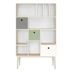 an open bookcase with drawers on the side