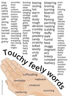 a hand with the words touchy feely words on it and an image of two hands holding each other