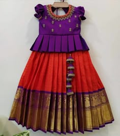 Kids Blouse Designs Indian, Baby Girl Langa Blouse Designs, Colourful Lehenga, Pavadai Sattai Designs, Langa Blouse For Kids, Indian Dresses For Kids, Cotton Frocks For Kids, Kids Party Wear Dresses