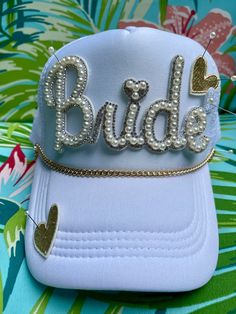 Custom made trucker hat for any occasion! Unique gift.  Ask me about custom hats, also! Bride Trucker Hat With Patches, Women Trucker, Diy Hat, Iron On Patches, Craft Fairs