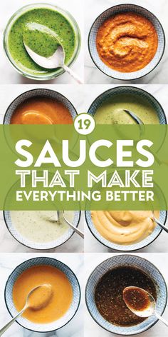 The 19 Sauces That Make Everything Better! Slather these on sandwiches, drizzle them on salads, pour them over pasta - the options are endless. YUM. #sauces #mealprep #easyrecipe Resep Salad, Relish Recipes, Marinade Sauce, Makanan Diet, Kebabs, Idee Pasto Sano, Salad Dressing Recipes, Homemade Sauce, Fajitas