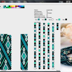 a computer screen showing different patterns on the same page as well as an image of bracelets