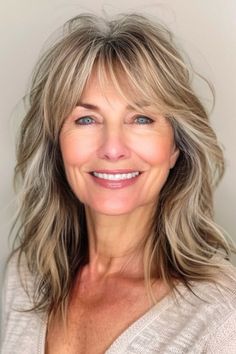 Shag With Fringe, Feathered Shag, Hair Color Blonde Highlights, Haircuts For Women Over 50, Bangs For Women