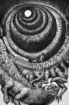 a drawing of an eye surrounded by other animals