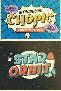 two different types of comic book covers with the title star orbit written in bold colors