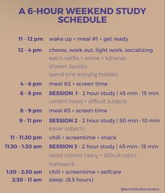 a flyer for a 5 - hour weekend study schedule