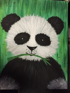 a painting of a panda bear with green grass