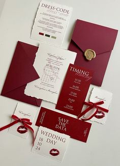 wedding stationery with red and white paper