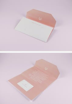 two different views of the inside of a pink envelope