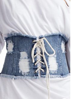 Blue Jean Corset - Mz. Sassy E Boutique Recycled Fashion Upcycling, Denim Corset Belt, Jean Corset, Upcycling Jeans, Biker Short Set, Upcycle Clothes Diy