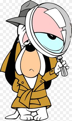 a cartoon character holding a magnifying glass in his hand and looking through it