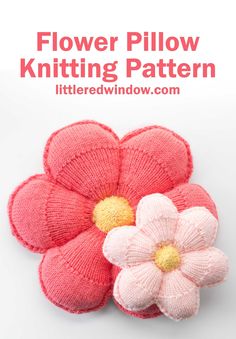 a knitted flower with the words flower pillow knitting pattern on it, and an image of