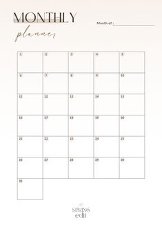 the printable month planner is shown with gold foil lettering on it and an image of a