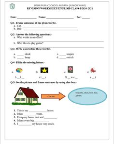 a worksheet with an arrow pointing to the house