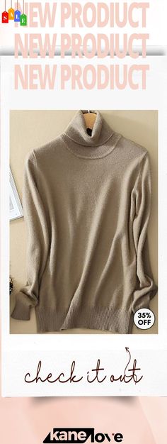 Solid Color Casual High Neck Long Sleeves Sweater Classic Solid Color Winter Sweater, Cozy Fit Tops For Fall, Classic Plain Sweater For Winter, Beige Long Sleeve Tops With Cozy Fit, Beige Long Sleeve Cozy Fit Top, Cozy Solid Tops For Fall, Trendy Plain Winter Tops, Beige Solid Color Winter Sweater, Classic Solid Color Fall Sweater