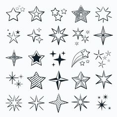 black and white stars are arranged in the shape of different shapes, sizes and colors