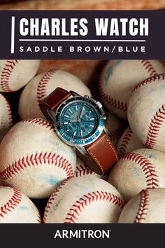 Up your game this fall with the LEATHER CHARLES 45mm watch. With its stylish saddle brown leather and blue face, it's the perfect finishing touch to any casual outfit. Whether you're cheering from the sidelines or enjoying a laid-back weekend, it's time to make your mark. Elevate your style game. Shop the LEATHER CHARLES 45mm, Saddle Brown/Blue watch at Armitron. Don't just keep time, own it. Brown Leather Watch, Mens Watches Leather