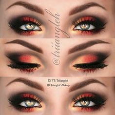 Fire Carnaval Make-up, Drag Make-up, Gold Eyeshadow, Colorful Eye Makeup, Makeup Guide, Makeup Eye Looks