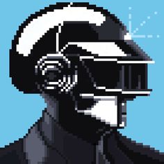 a pixel art image of a man wearing a helmet