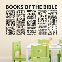 a wall decal with the words books of the bible written in different languages on it