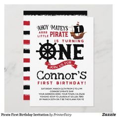 a birthday party card with a pirate ship on it