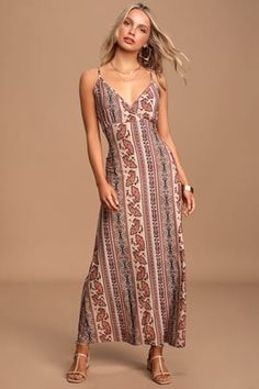 Rusty Rose Dress - Strappy Dress - Maxi Dress Rebecca James, Rose Maxi Dress, Paisley Maxi Dress, Paisley Print Dress, Tie Dye Maxi Dresses, Tie Dye Maxi, Boho Chic Outfits, Retro Clothing, Rayon Dress