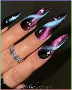 Cat Eye Nail, Almond Nail Art, Holo Nails, Galaxy Nails, Almond Nails Designs, Cat Eye Gel, Cat Eye Nails