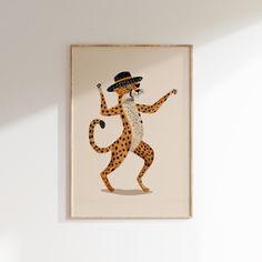 an animal with a hat is on the wall