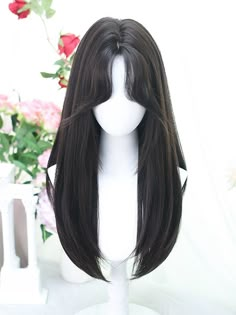 Get the perfect curtain bangs look with our black-brown long straight synthetic wig! This high-quality wig is designed to give you the trendy curtain bangs hairstyle without the commitment. Made with long, straight synthetic fibers, it provides a natural and effortless look. Whether you're looking to switch up your style or add some drama to your outfit, this wig is the perfect accessory.   Please note that this product includes only the wig.  Garment Size   	 		 			Size 			Free Size 		 		 			Ha Straight Hair With Straight Bangs, Long Black Hair With Curtain Bangs, Haircuts Long Bangs, Straight Bangs With Long Hair, Curtain Bangs Long Hair Straight, Straight Hair Curtain Bangs, Straight Hair With Curtain Bangs, Curtain Bangs Wig, Long Hair With Long Bangs