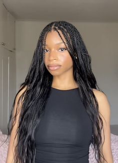 Ariel Locs, Black Box Braids With Curls, Braided Leave Out, Straight Braids For Black Women, Boho Braids Straight Hair, Buss Down Braids, Pic And Drop Braids, Boneless Braids, Braids With Layers