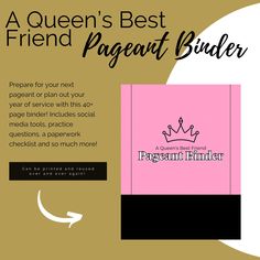 a pink and black book with the title, a queen's best friend pageant binder