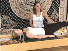 two women are doing yoga on the table