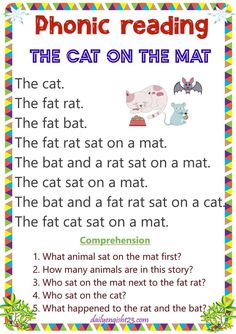 the cat on the mat worksheet is shown with an animal and bat theme