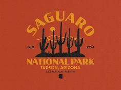 the saguaro national park logo is shown on an orange background with cacti