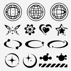 a set of different shapes and sizes of the earth, including stars, hearts, arrows, and globes