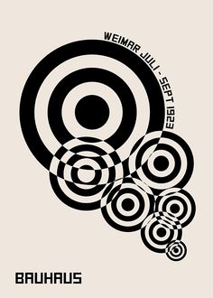 a black and white poster with circles on it